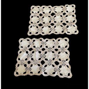 2 Antique Doilies Shabby Chic Tea Party Beige Lace Crocheted Handmade